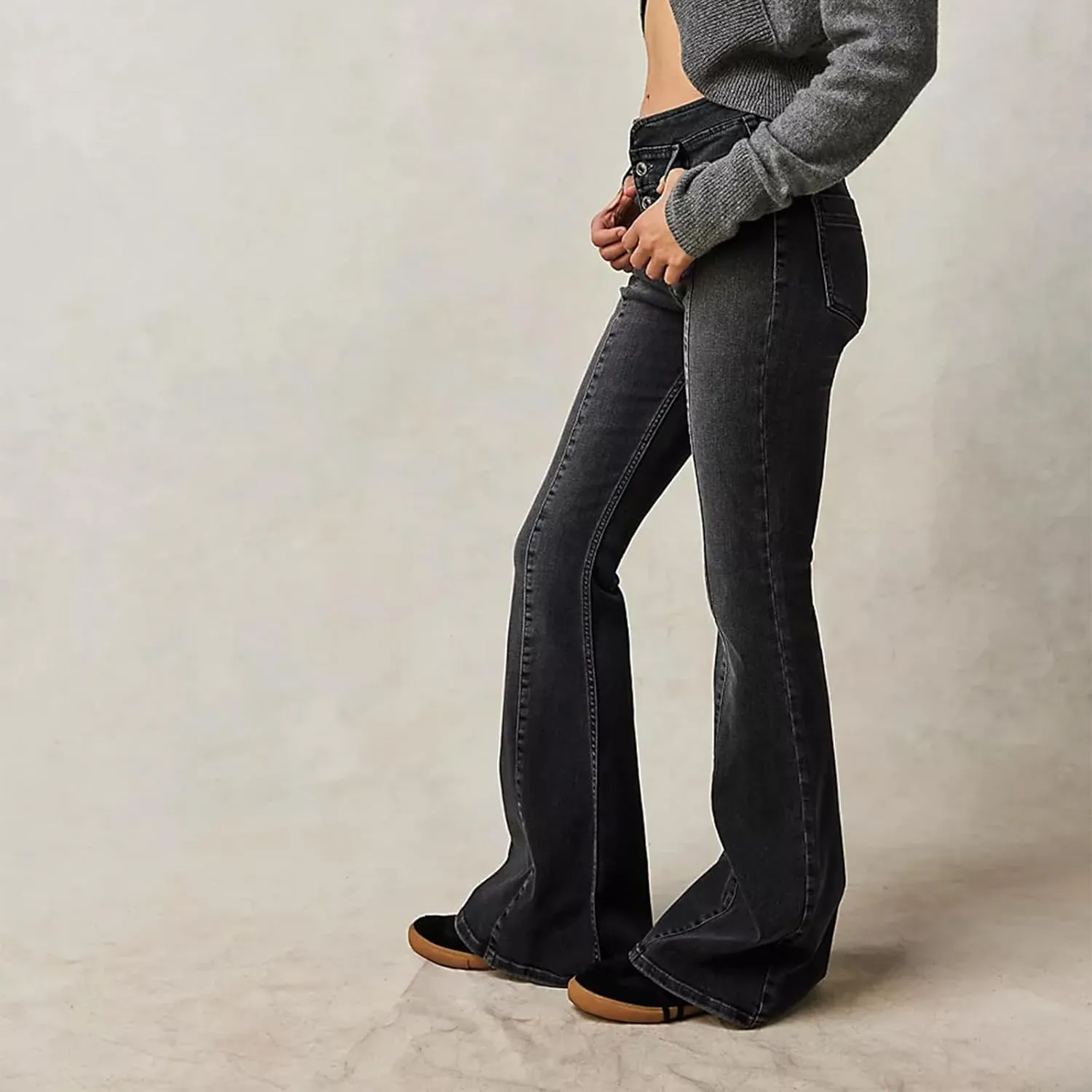 Women High Waist Velvet Flared Pants Y2k Vintage Slim Fit Palazzo Ribbed Bell Bottoms Trousers Cropped Pants