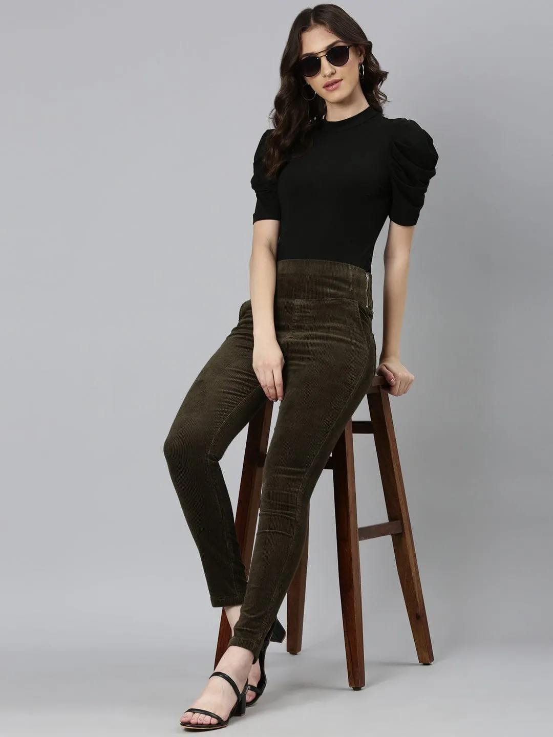 Women Olive Slim Fit Jeggings