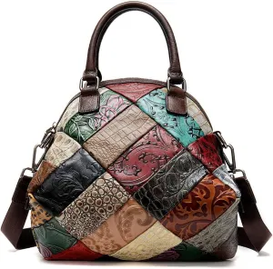 Women Summer Multi-color Hobo Bag Genuine Leather Colorful Patchwork Shoulder Purse Spring Summer Style Handbag, One Color, One Size