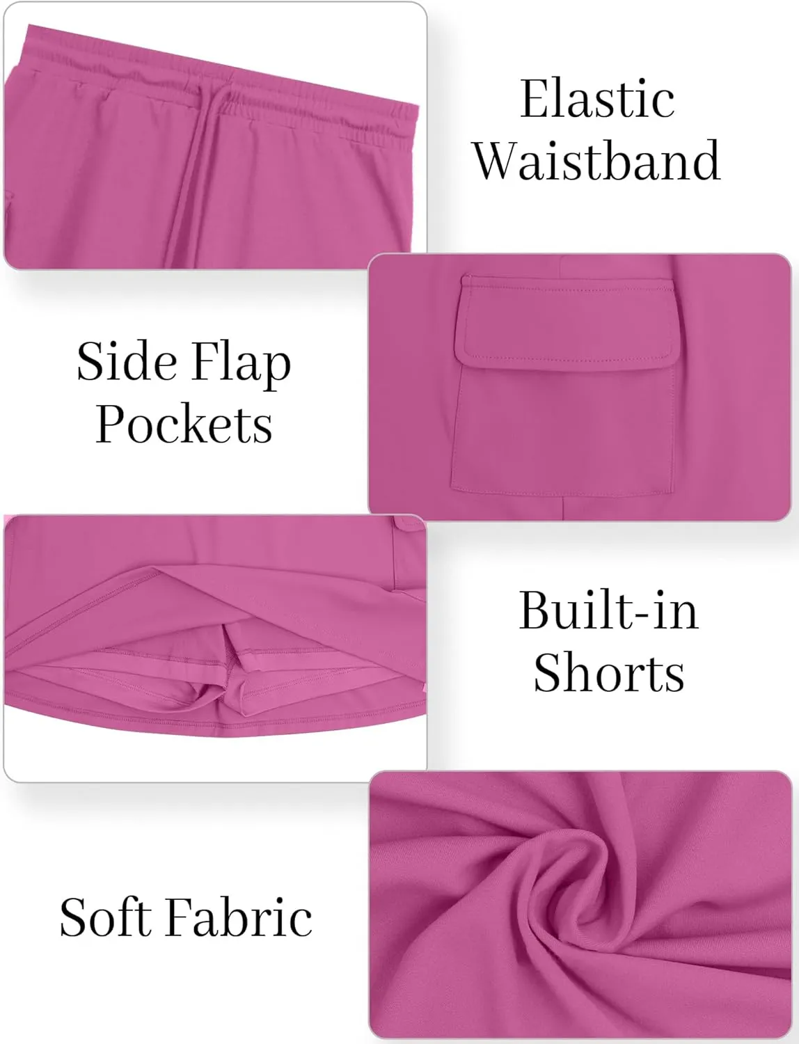 Women Tennis Skirt with Built-in Shorts Drawstring Elastic Waist Badminton Skirt Side Pockets Activewear Mini Skort