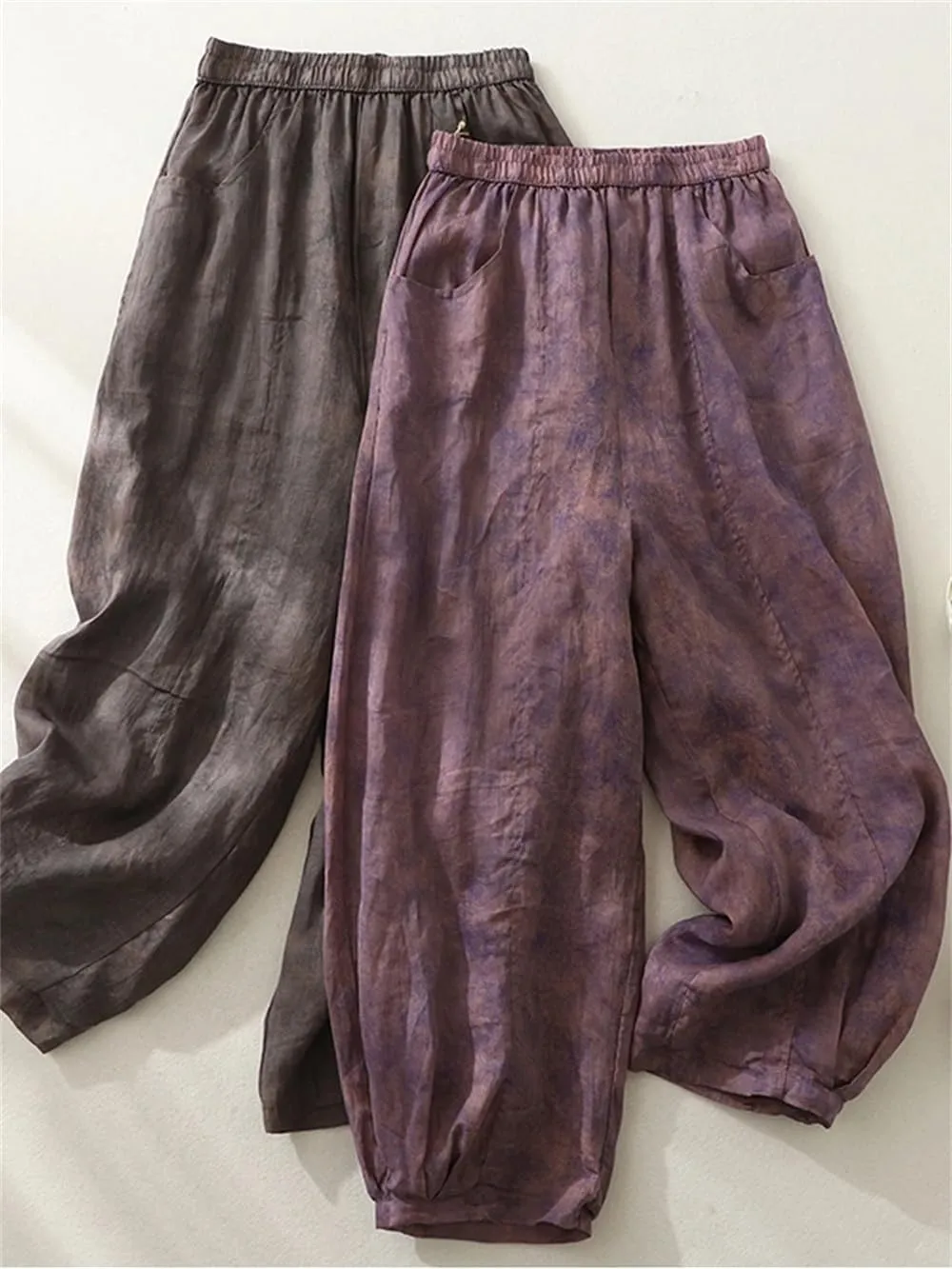 Women Wide Leg Straight Bloomers Summer Tie-Dyed Thin Lantern Pants Casual Loose Harem Pants