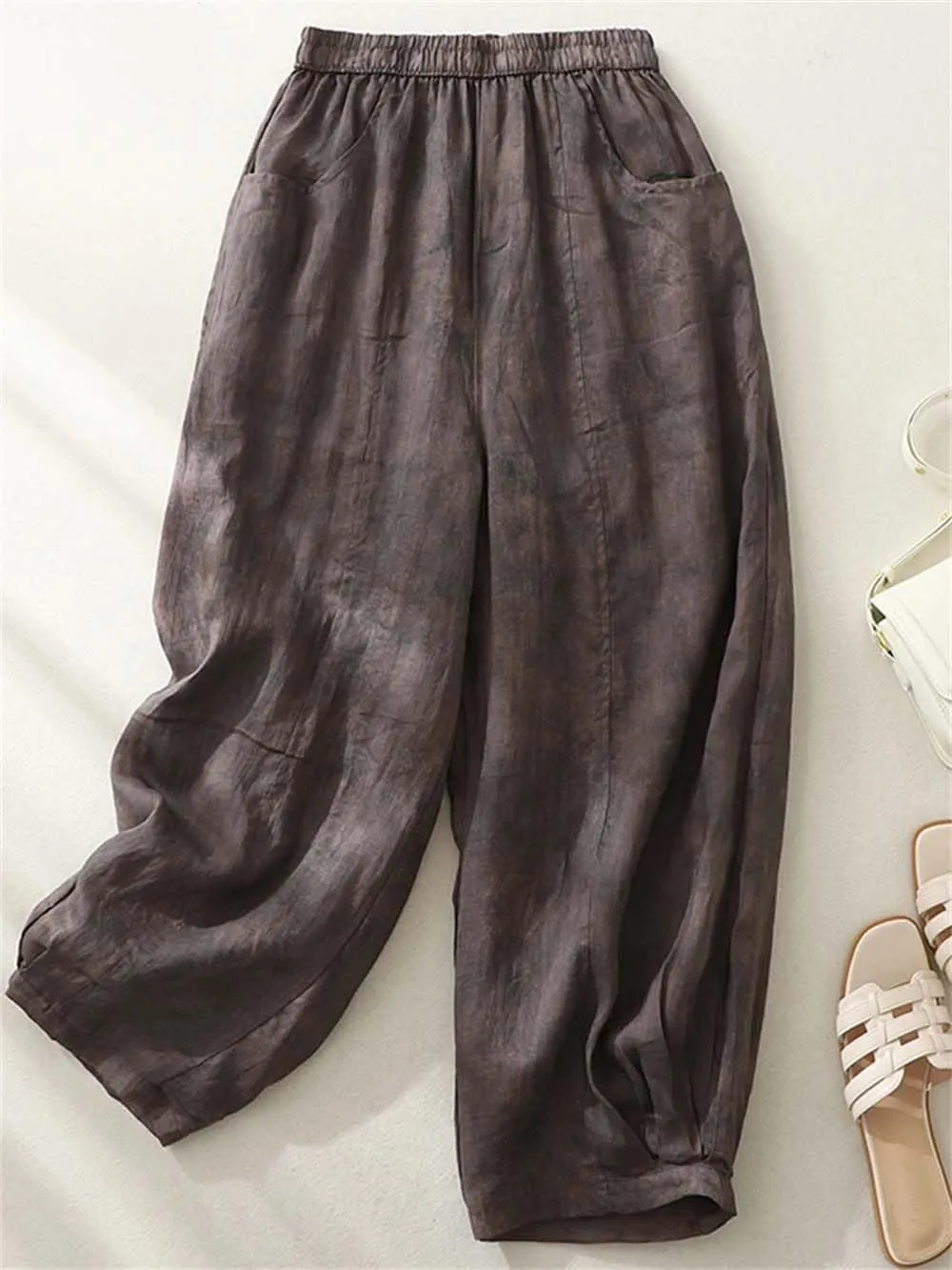 Women Wide Leg Straight Bloomers Summer Tie-Dyed Thin Lantern Pants Casual Loose Harem Pants