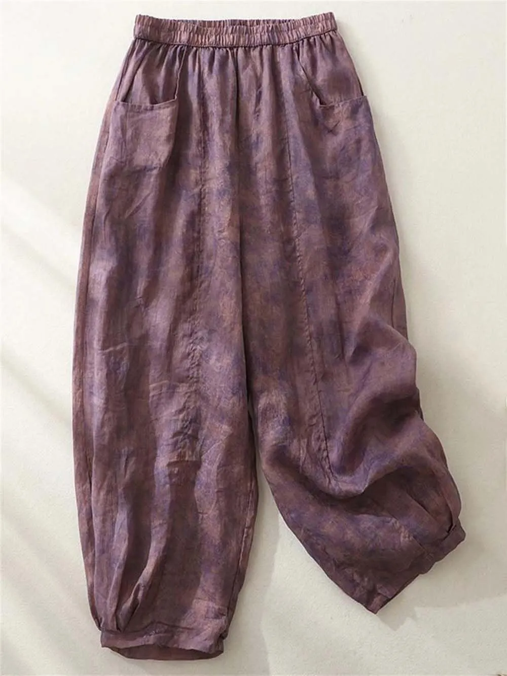 Women Wide Leg Straight Bloomers Summer Tie-Dyed Thin Lantern Pants Casual Loose Harem Pants
