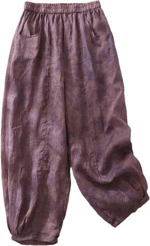 Women Wide Leg Straight Bloomers Summer Tie-Dyed Thin Lantern Pants Casual Loose Harem Pants