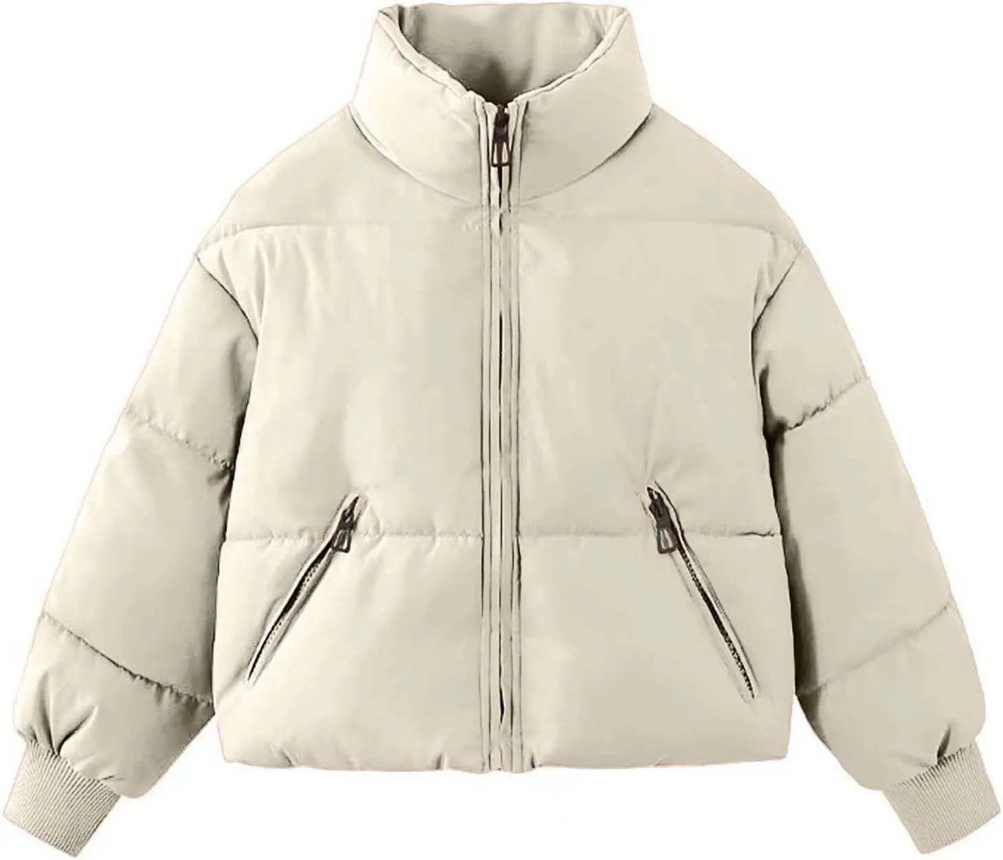 Women Winter Puffer Jacket Stand Collar Zip Up Quilted Outwear Baggy Packable Short Down Coats