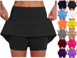 Womens Athletic Skort Tummy Control Skirt with Shorts High Waist Elastic Waist Gym Sport Yoga Tennis Activewear