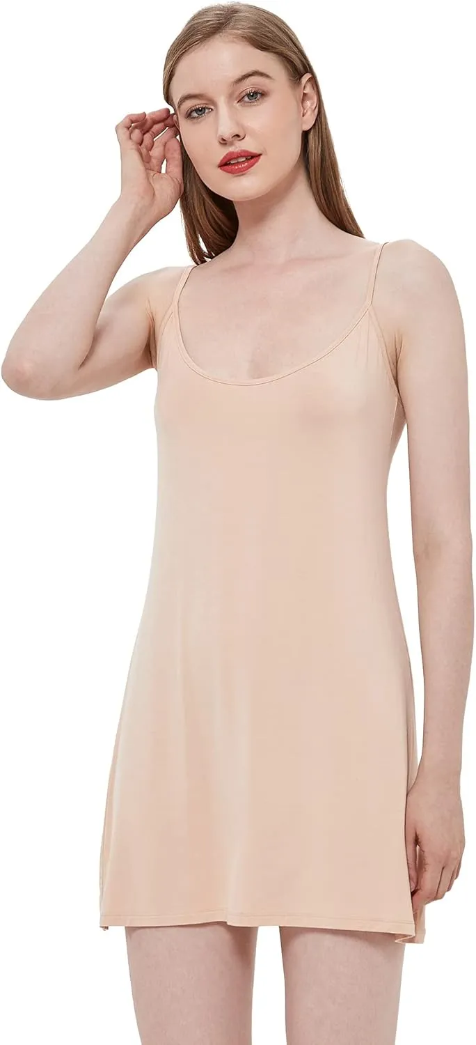 Women's Bamboo Viscose Full Slips for Under Dresses Adjustable Spaghetti Straps Cami Slip Dress