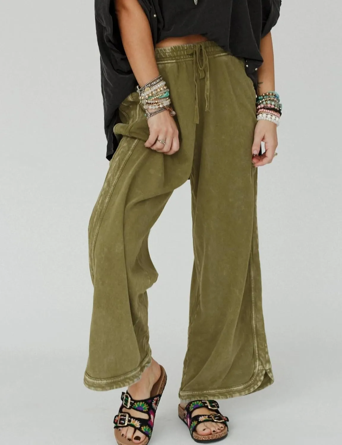Women's Casual Wide Leg Pants High Waist Drawstring Sweatpants Baggy Athletic Trousers with Pockets