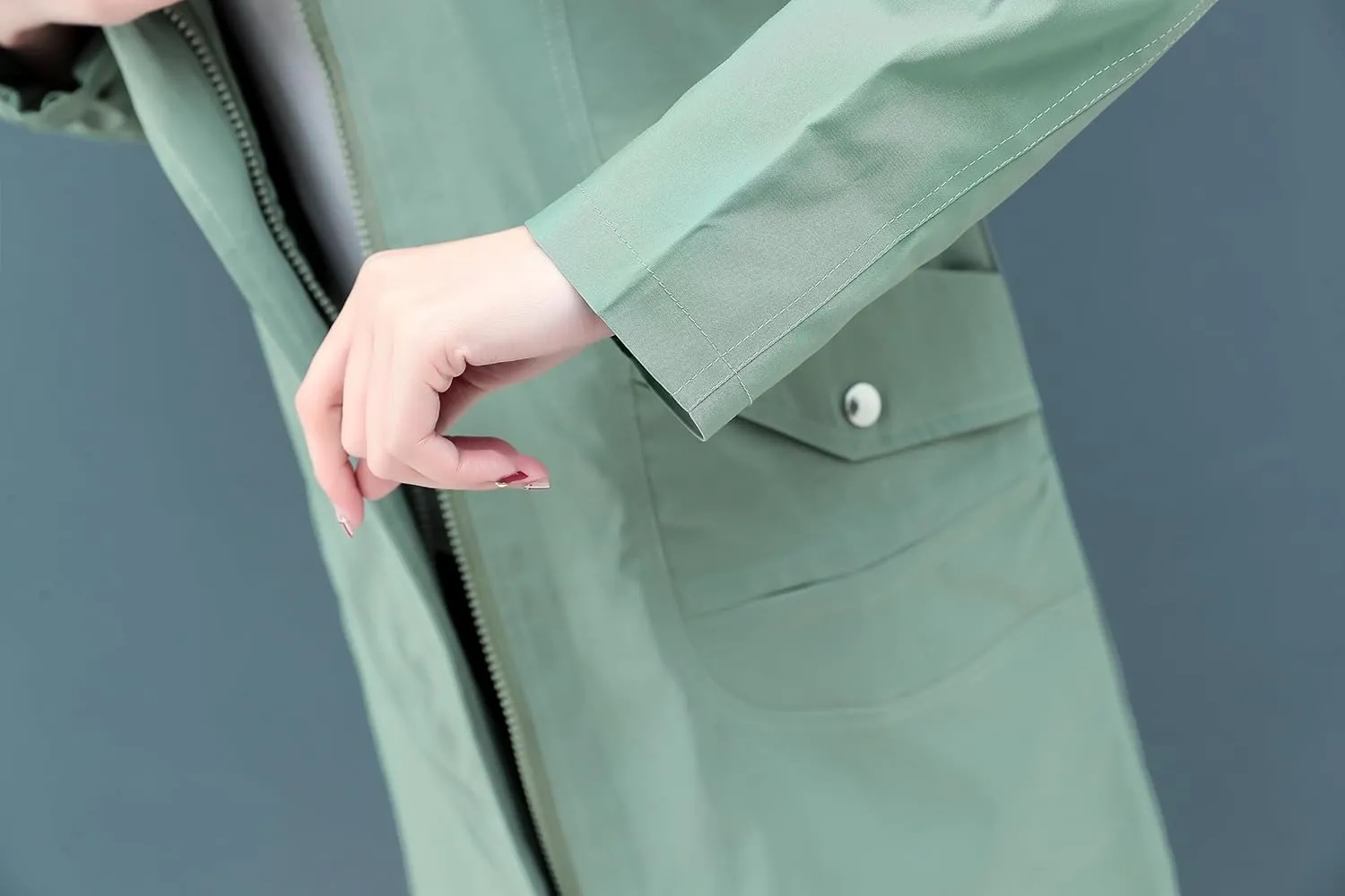 Women's hooded with pockets with zipper windbreaker fashion simple temperament Slim high-grade jacket