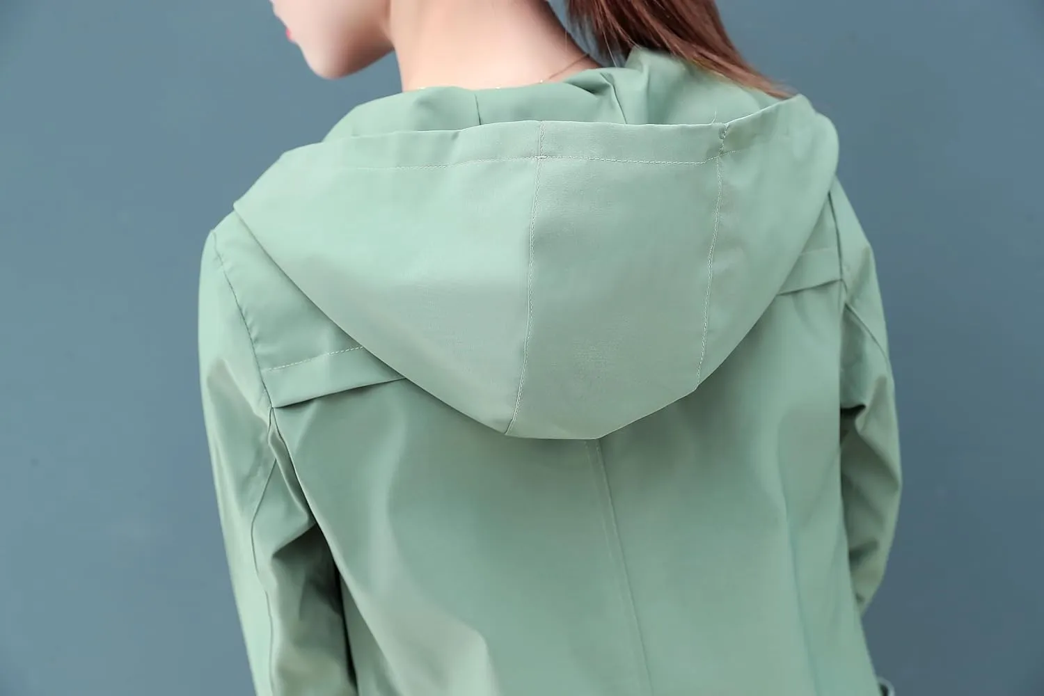 Women's hooded with pockets with zipper windbreaker fashion simple temperament Slim high-grade jacket