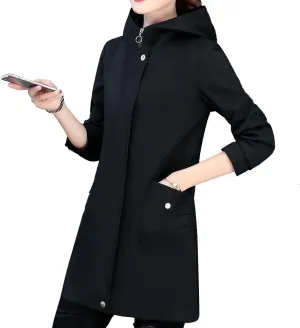 Women's hooded with pockets with zipper windbreaker fashion simple temperament Slim high-grade jacket