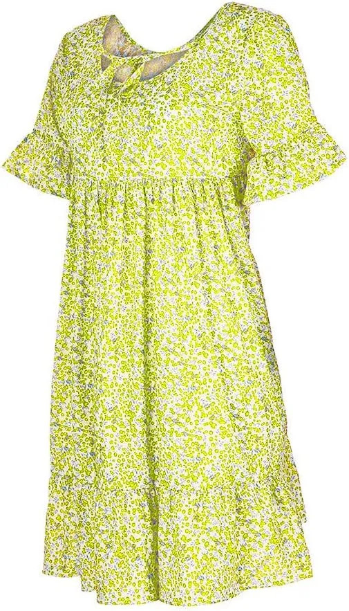 Women's Ladies Sexy Loose Print Hlaf Sleeve Ruffles Mini Dress Summer Dress Womens Long Dresses Casual