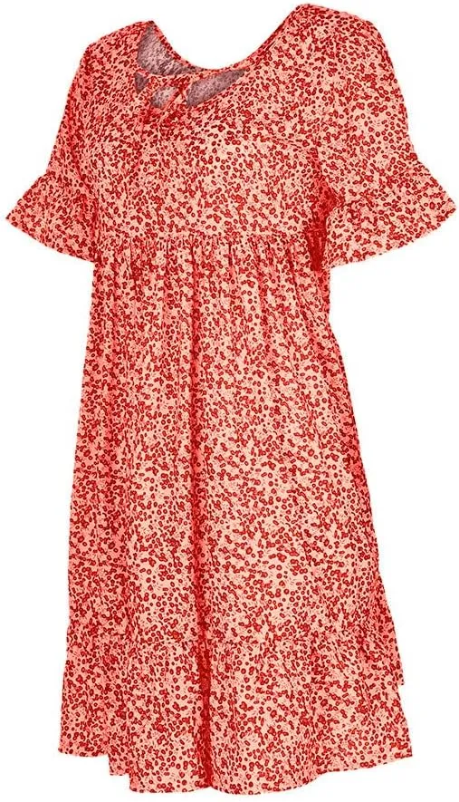 Women's Ladies Sexy Loose Print Hlaf Sleeve Ruffles Mini Dress Summer Dress Womens Long Dresses Casual