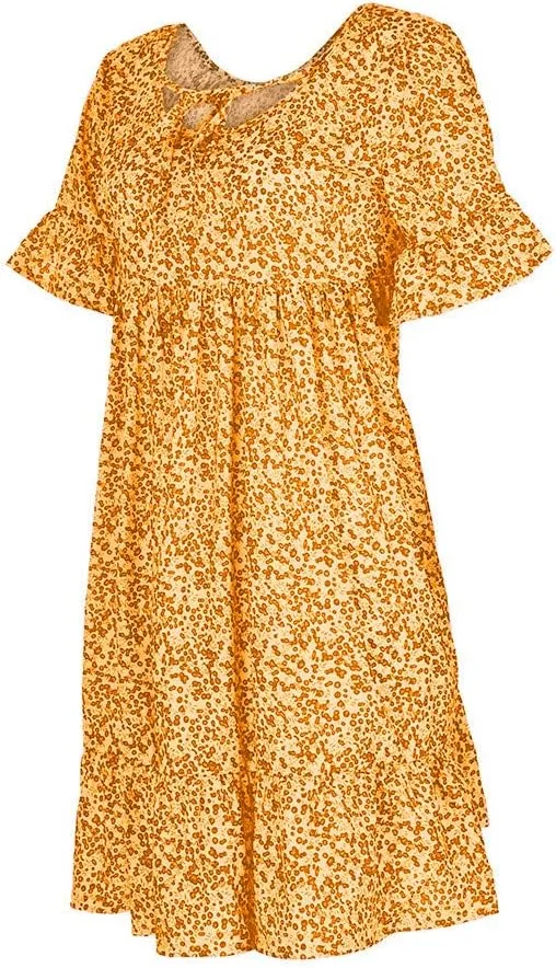 Women's Ladies Sexy Loose Print Hlaf Sleeve Ruffles Mini Dress Summer Dress Womens Long Dresses Casual