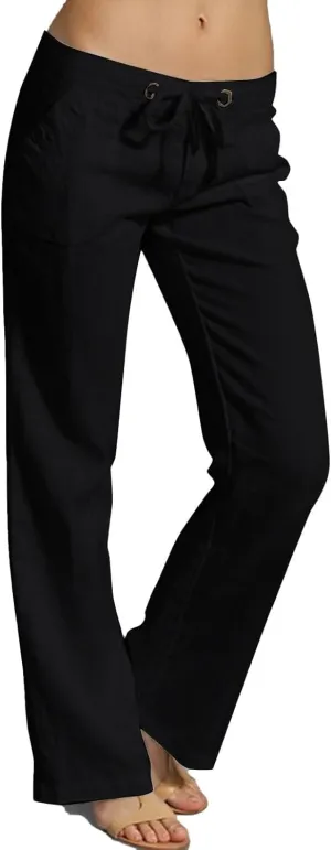 Womens Linen Pants Lounge Pant Floral Solid Palazzo Pants High Waist Wide Leg Trousers with Pockets Beach Outfits for Women