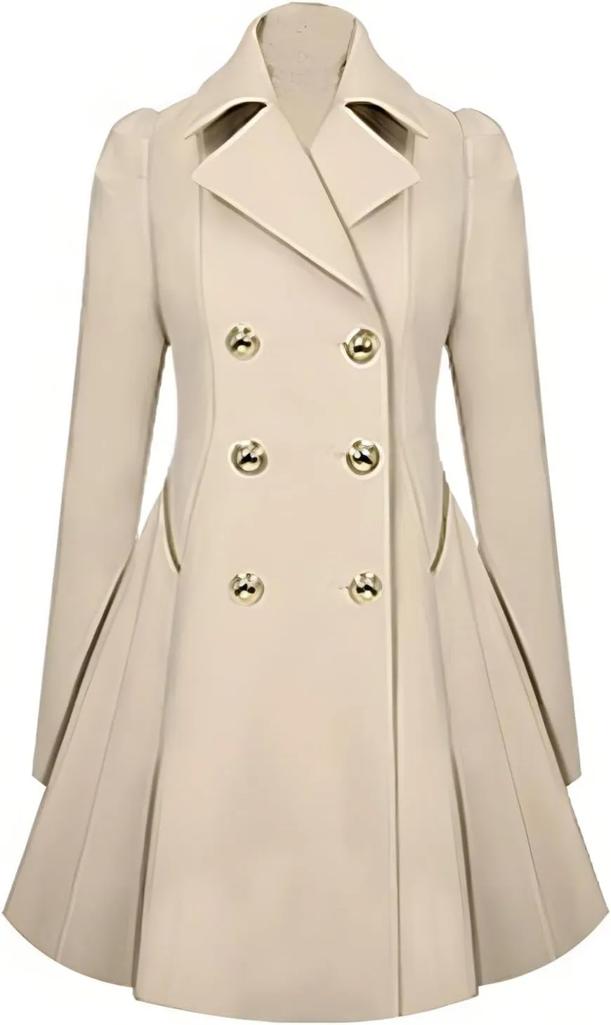 Women's Long Sleeve Coat Double Breasted Trenchcoat Winter Soft Fashion Cute Ruched Fitted Trench Coats