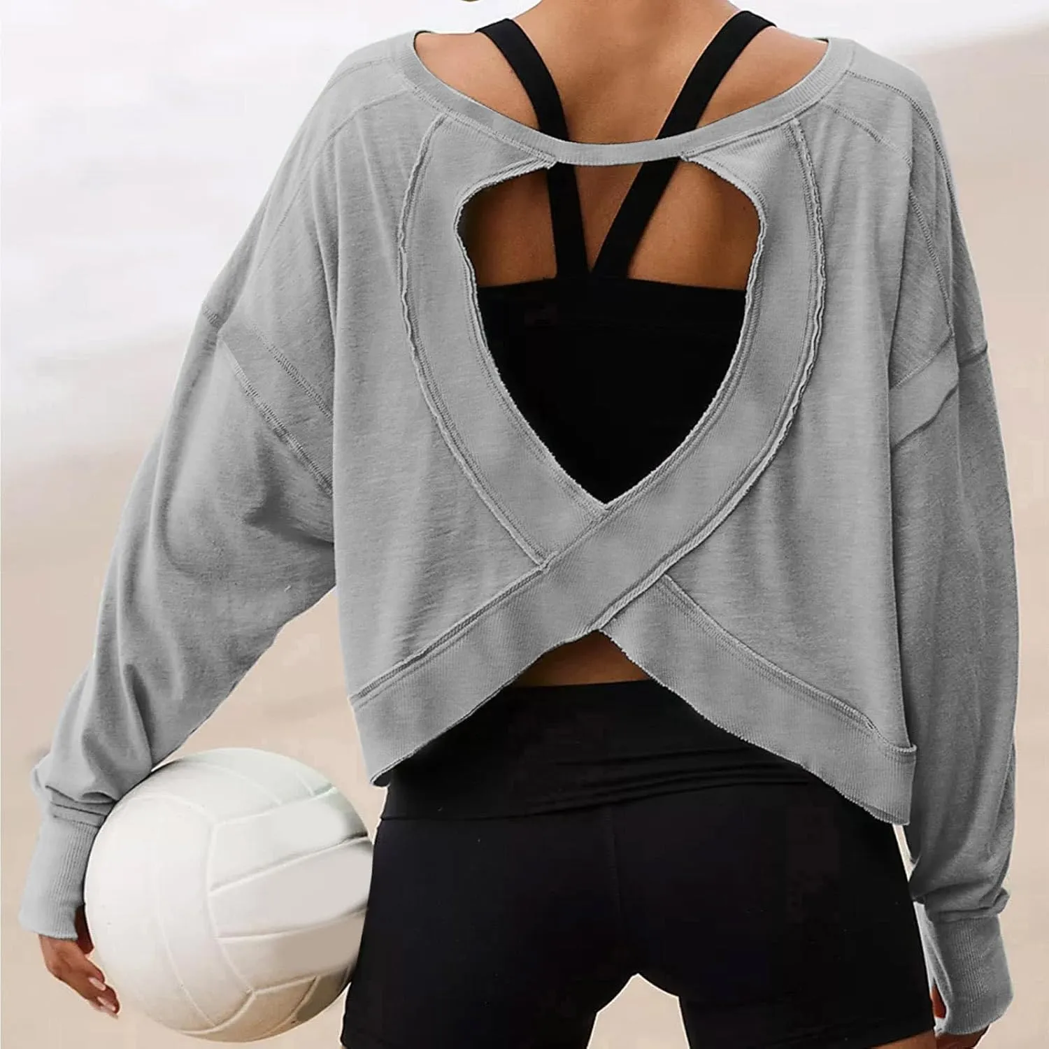 Womens Long Sleeve Tshirts Shirts Crewneck Sweatshirts Tops 2024 Fall Trendy Oversized Tunics Hollow Out Y2K Clothes