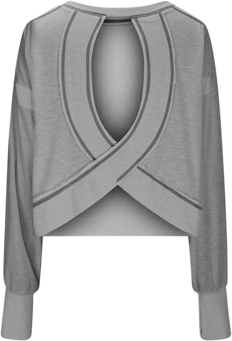 Womens Long Sleeve Tshirts Shirts Crewneck Sweatshirts Tops 2024 Fall Trendy Oversized Tunics Hollow Out Y2K Clothes
