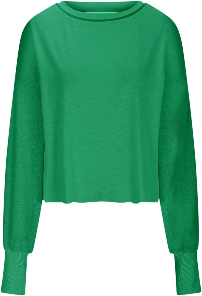 Womens Long Sleeve Tshirts Shirts Crewneck Sweatshirts Tops 2024 Fall Trendy Oversized Tunics Hollow Out Y2K Clothes