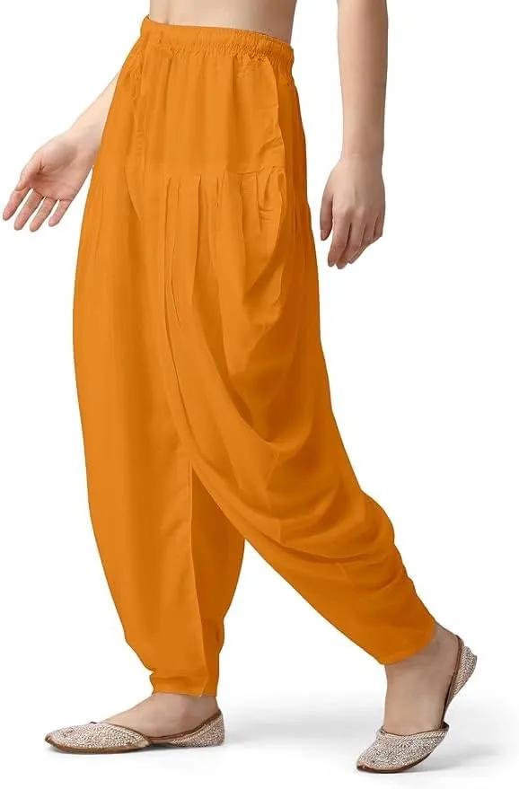 Women's Loose Fit Rayon Dhoti Pant for Women Patiala Slawar Bottom Wear Harem Pants, Waist Free Size (26 Inch to 38 Inch)