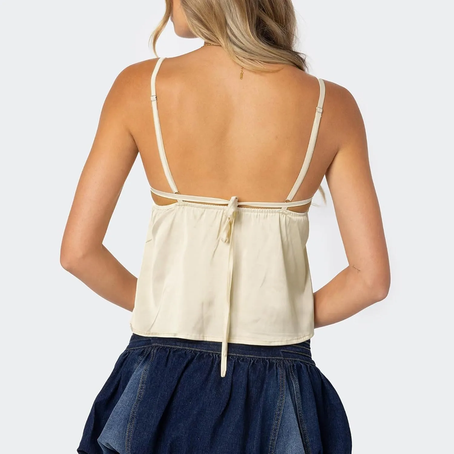 Womens Sexy Lace Trim Camisole Tank Tops Y2k Slim Fit Corset Going Out Street Wear Ruffle Spaghetti Strap Cami Top