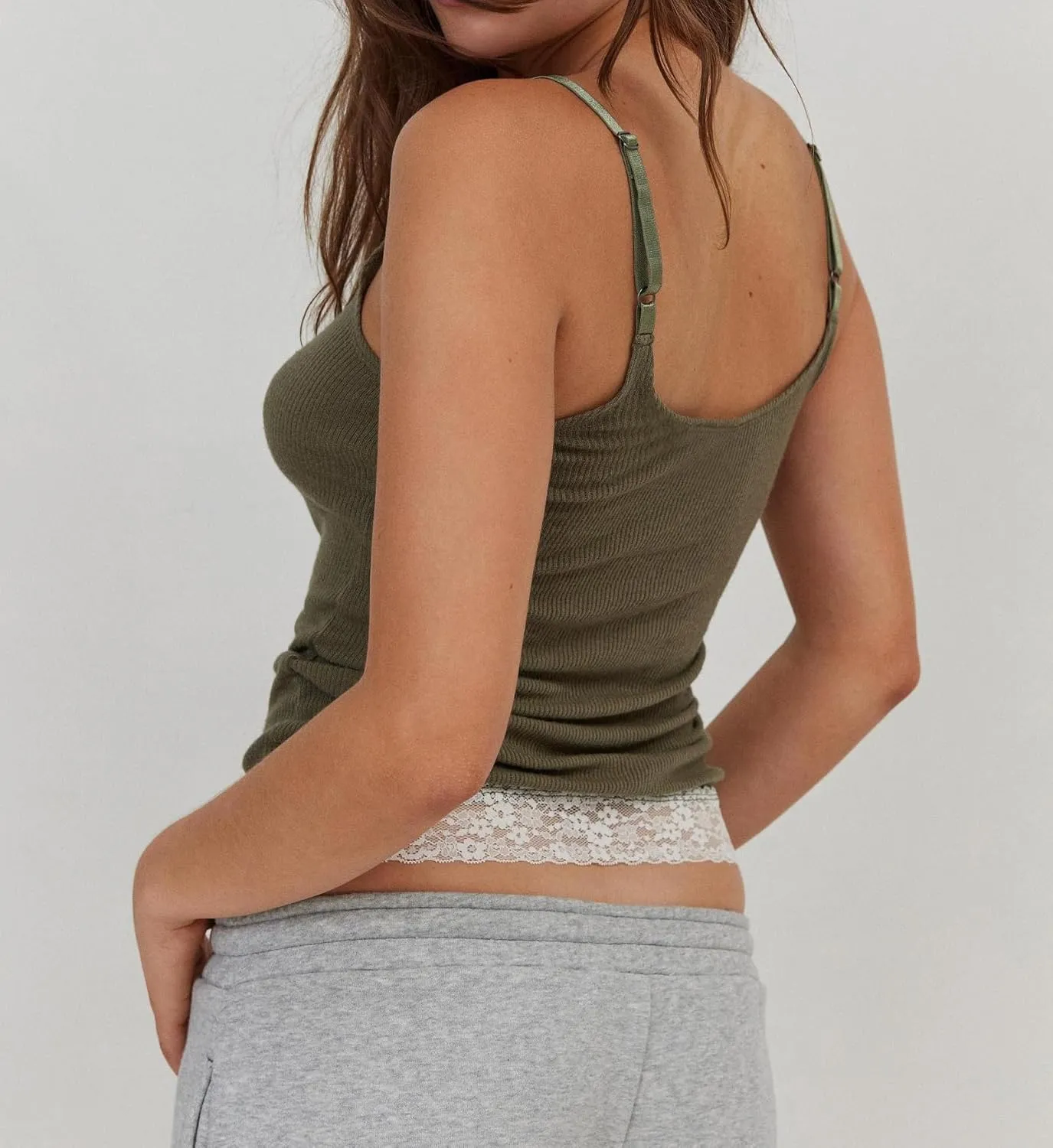 Womens Sexy Lace Trim Camisole Tank Tops Y2k Slim Fit Corset Going Out Street Wear Ruffle Spaghetti Strap Cami Top