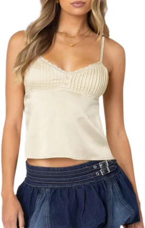 Womens Sexy Lace Trim Camisole Tank Tops Y2k Slim Fit Corset Going Out Street Wear Ruffle Spaghetti Strap Cami Top