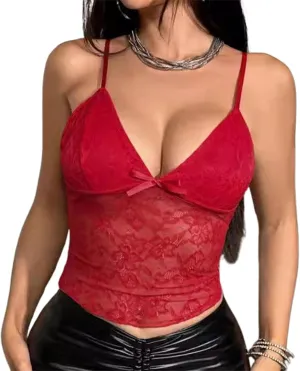 Womens Sexy Lace Trim Camisole Tank Tops Y2k Slim Fit Corset Going Out Street Wear Ruffle Spaghetti Strap Cami Top