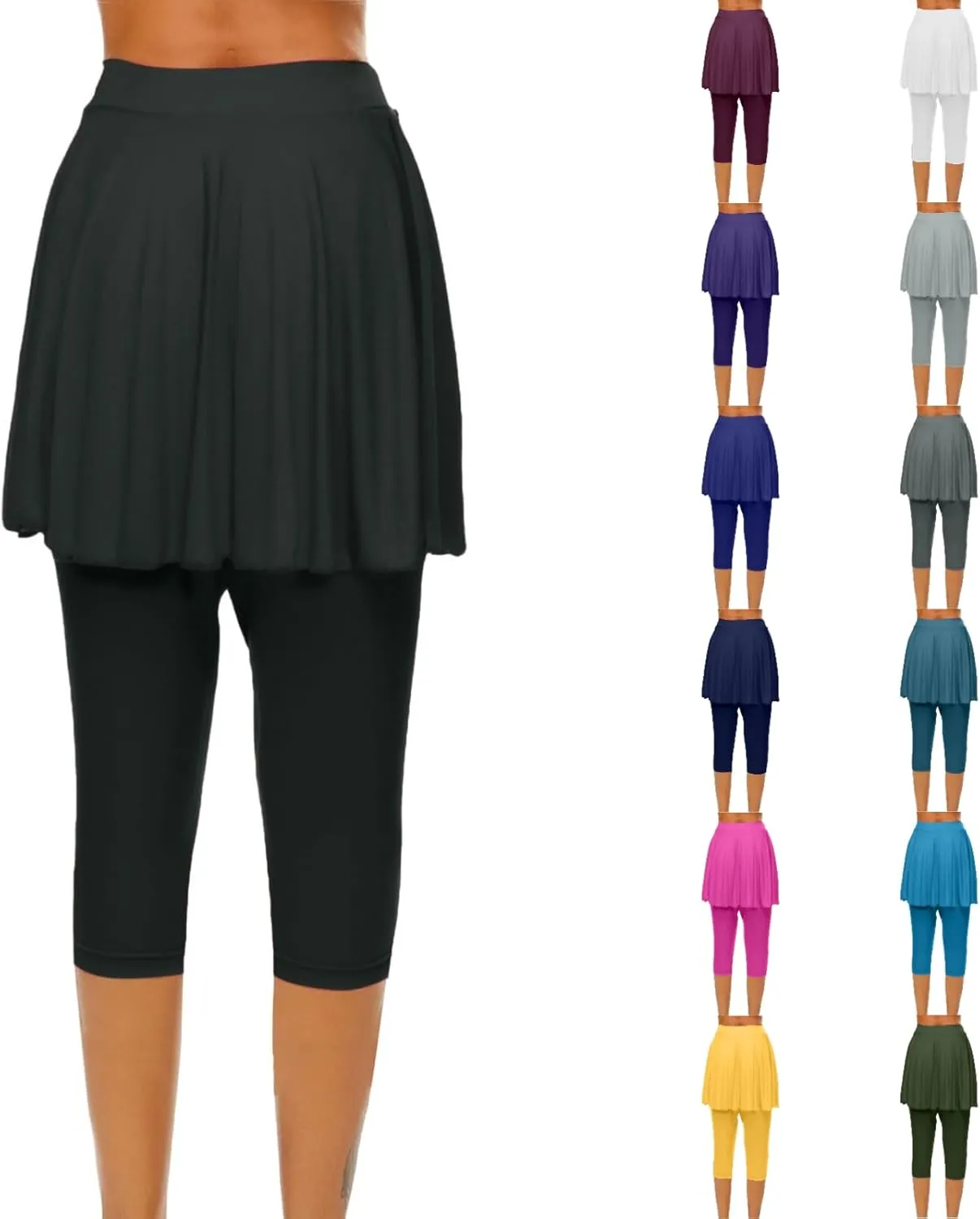 Womens Skirted Leggings 2025 Tummy Control High Waist Tennis Golf Skorts Capris Gym Tennis Yoga Legging with Skirts