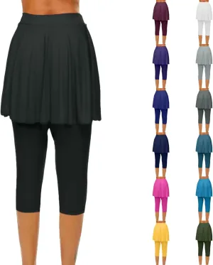 Womens Skirted Leggings 2025 Tummy Control High Waist Tennis Golf Skorts Capris Gym Tennis Yoga Legging with Skirts
