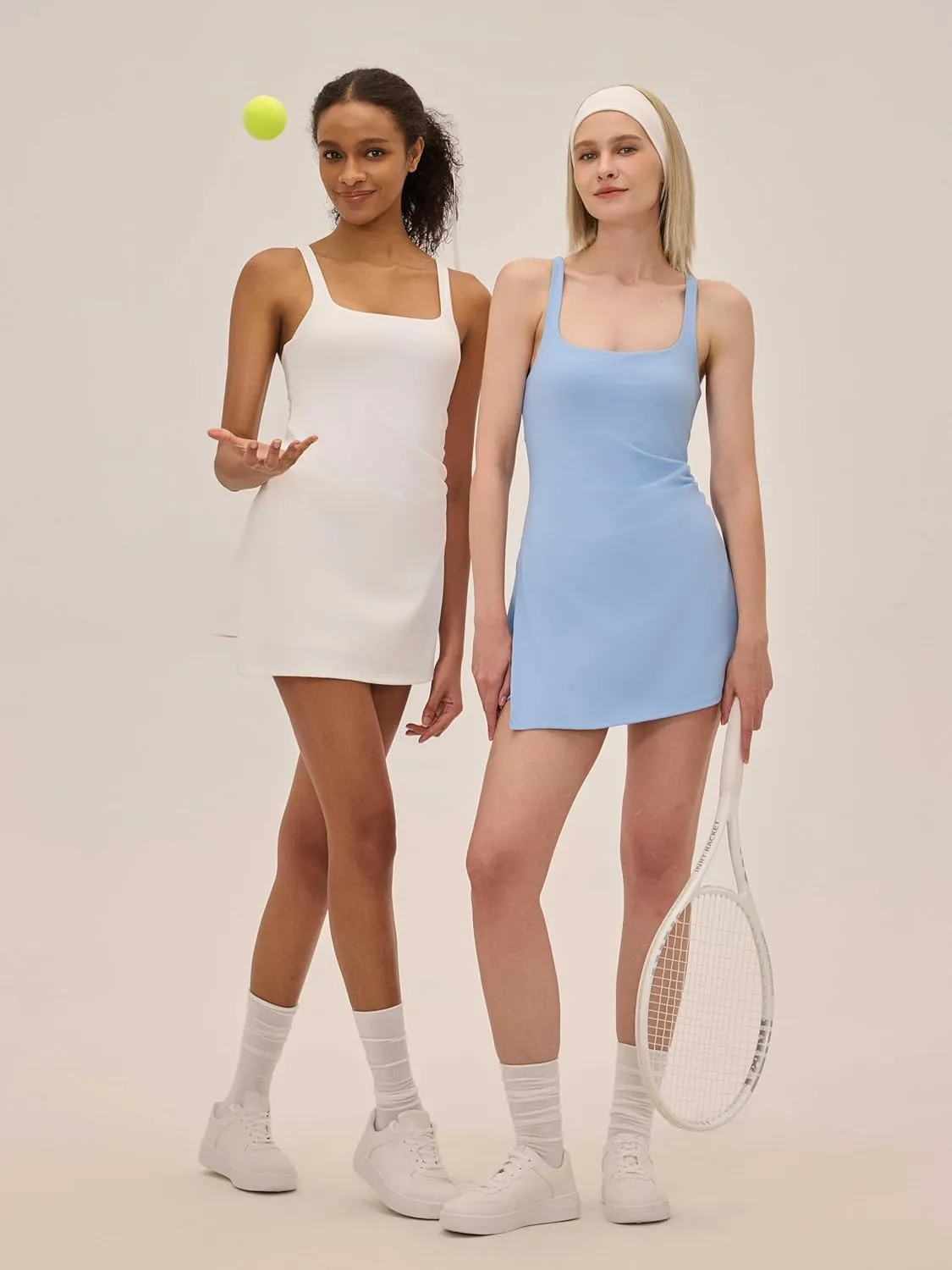 Womens Tennis Dress with Built in Shorts Square Neck Racerback Athletic Dress Workout Golf