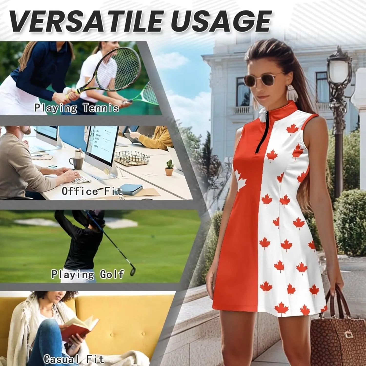 Women's Tennis Golf Dress with Built in Shorts and Pockets Activewear Workout Zipper Dress Sleeveless Gym Dress