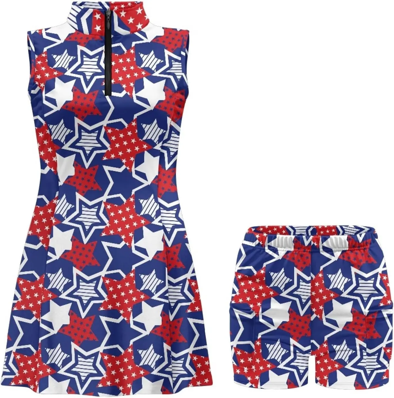 Women's Tennis Golf Dresses with Built in Shorts and Pockets Zip Up Athletic Sleeveless Dress Workout Activewear