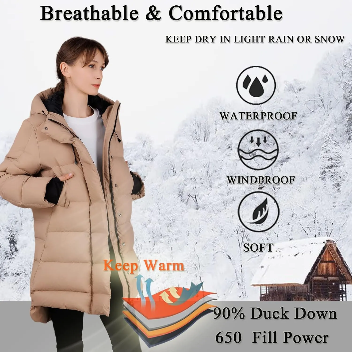 Women's Thickened Down Jacket - Winter Hooded Short Puffy Packable Jacket, Warm Puffer Down Coat for Christmas Gift