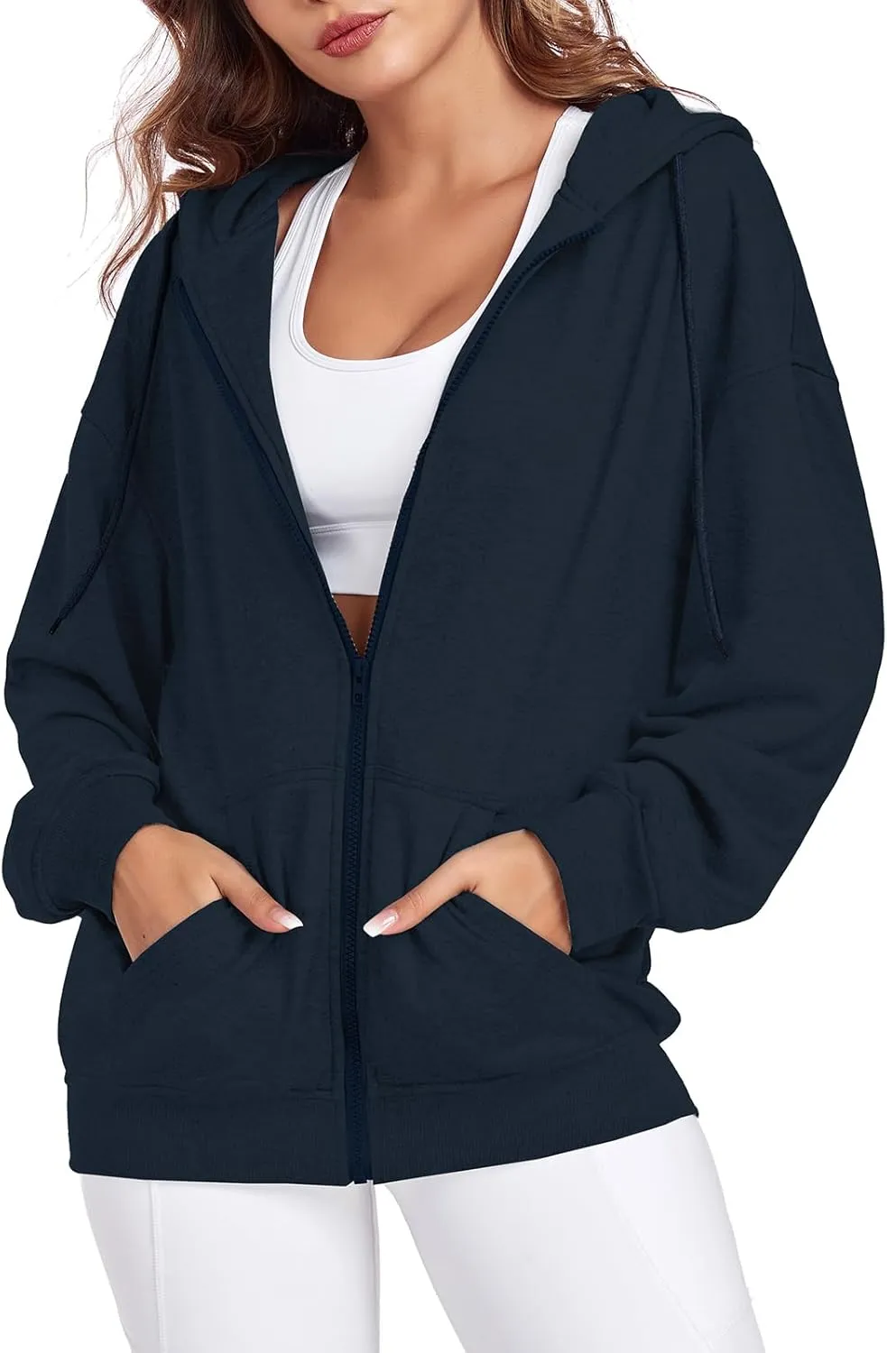 Womens Zip Up Hoodies Casual Long Sleeve Oversized Sweatshirts Y2K Fall Fashion Jackets with Pockets