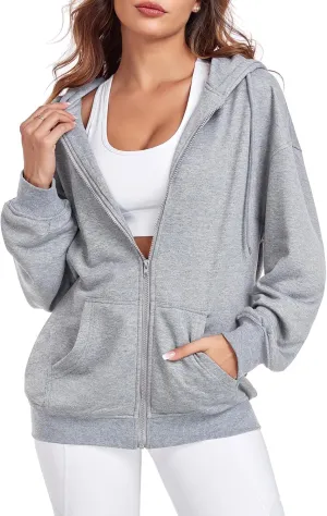 Womens Zip Up Hoodies Casual Long Sleeve Oversized Sweatshirts Y2K Fall Fashion Jackets with Pockets