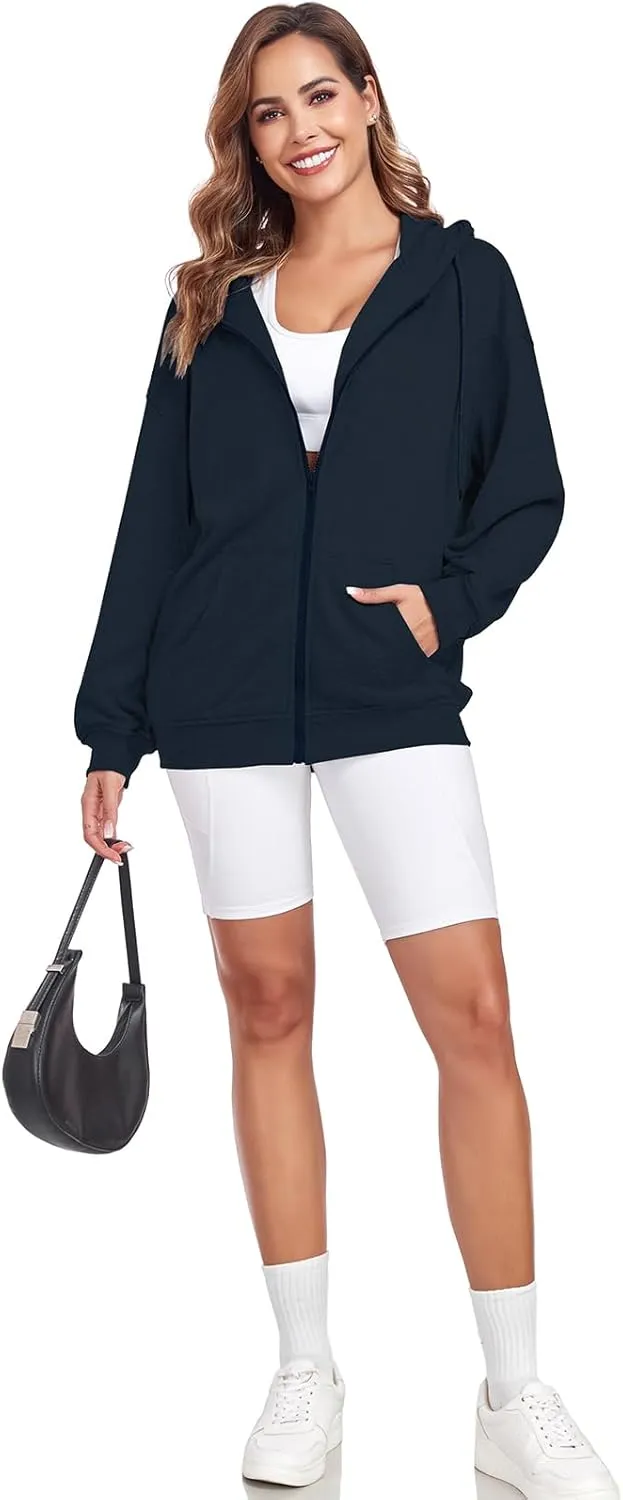 Womens Zip Up Hoodies Casual Long Sleeve Oversized Sweatshirts Y2K Fall Fashion Jackets with Pockets