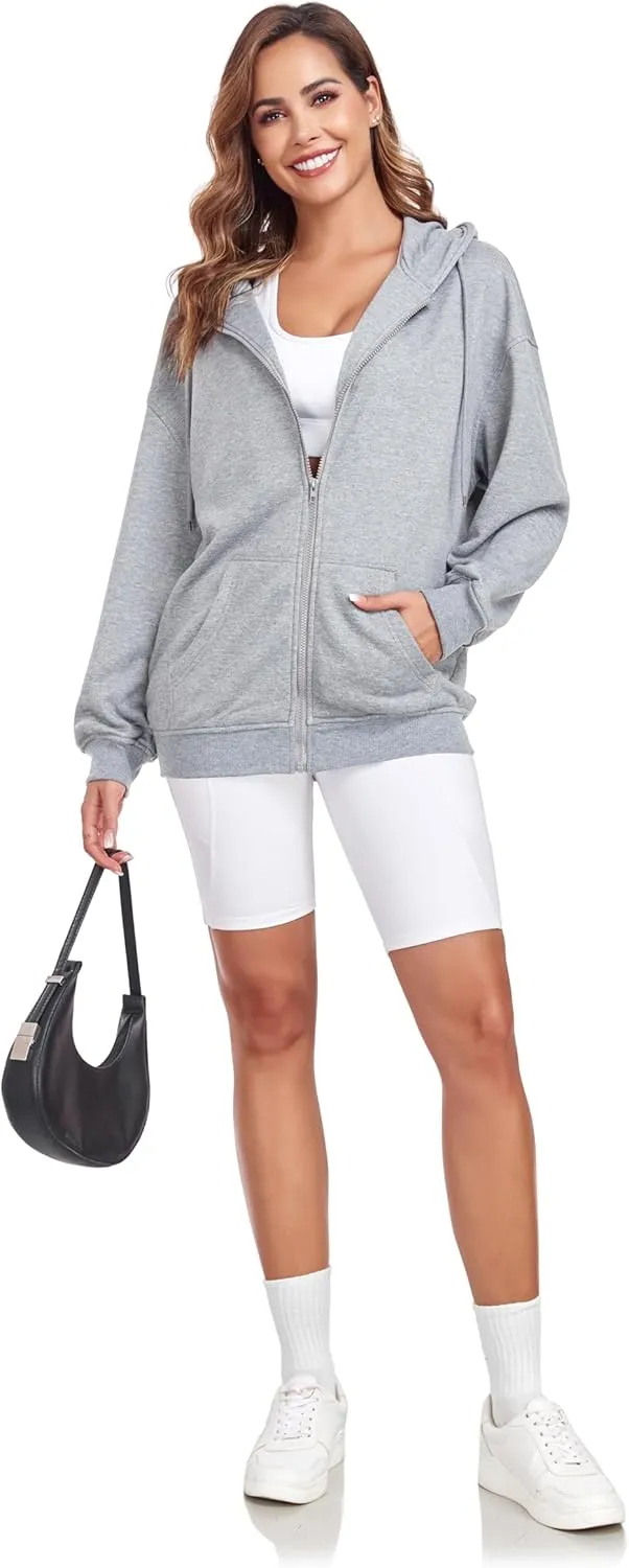 Womens Zip Up Hoodies Casual Long Sleeve Oversized Sweatshirts Y2K Fall Fashion Jackets with Pockets