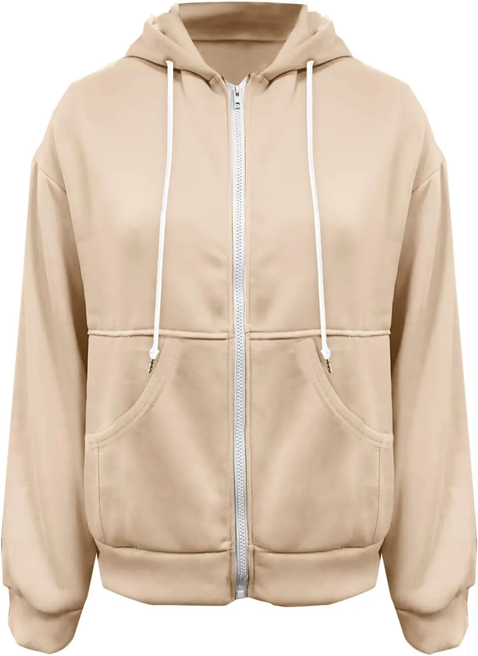 Women's Zip Up Hoodies Fleeced Long Sleeve Fall Coats Oversized Jackets With Pockets Tunic Casual Hooded Sweatshirt