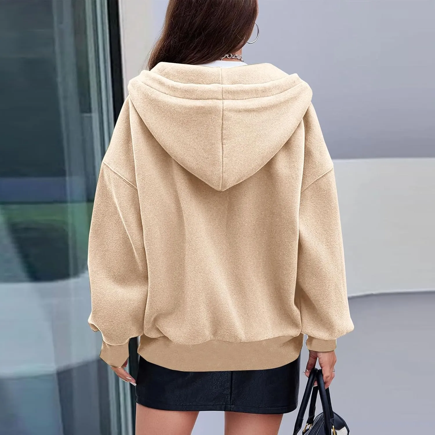 Women's Zip Up Hoodies Fleeced Long Sleeve Fall Coats Oversized Jackets With Pockets Tunic Casual Hooded Sweatshirt