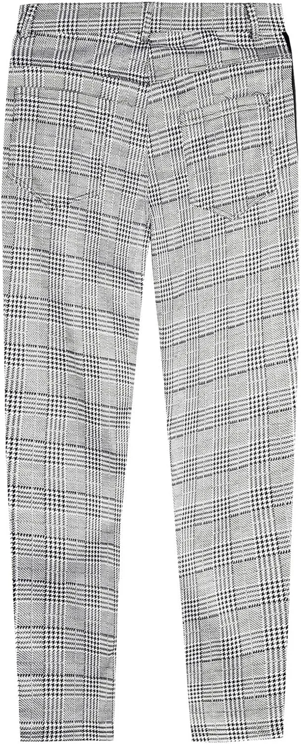 Ymosrh Chino Pants Men Straight Casual Stretch Flat-Front Expandable Waist Checkered Dress Pants Stretch Khaki