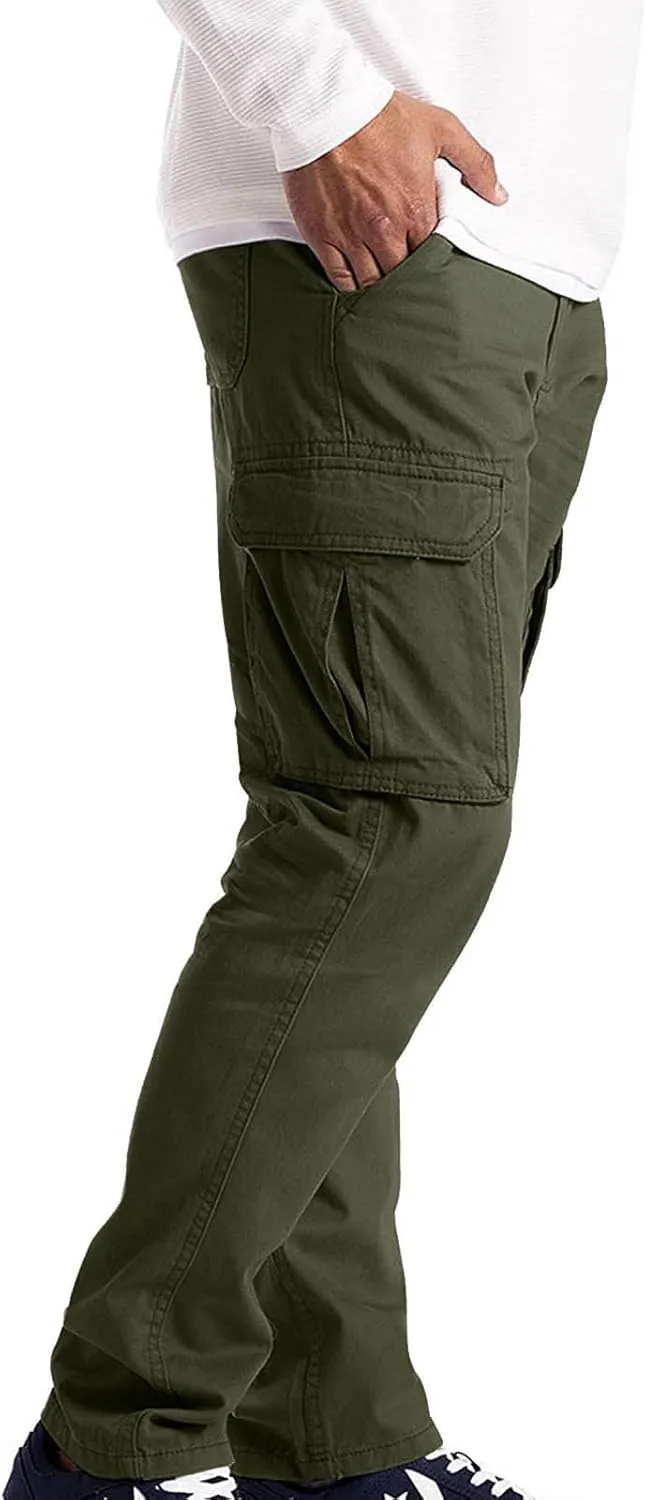 Ymosrh Mens Large Tall Pants Men's Slim Fashion Solid Color Casual Pants Multi Pocket Straight Cargo Pants Stretch