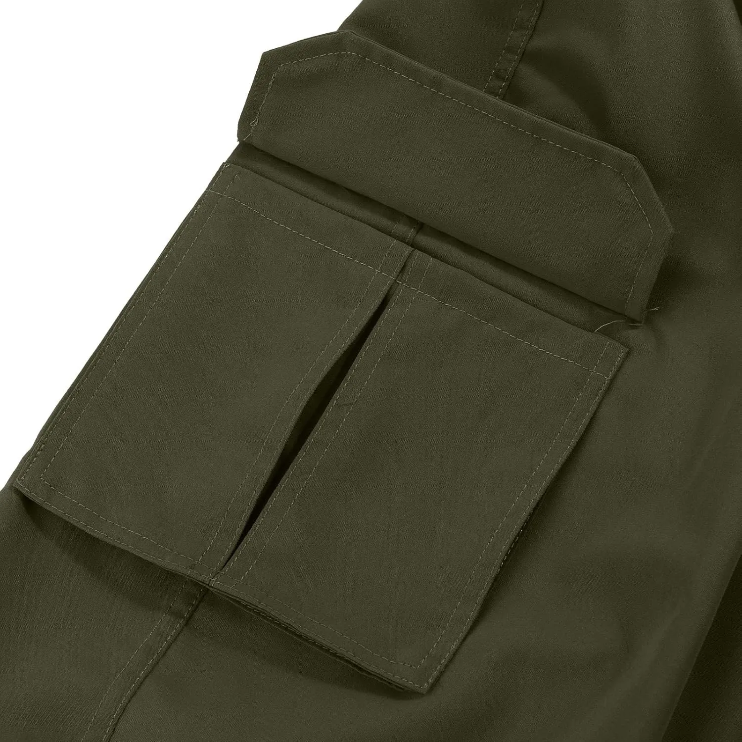 Ymosrh Mens Large Tall Pants Men's Slim Fashion Solid Color Casual Pants Multi Pocket Straight Cargo Pants Stretch