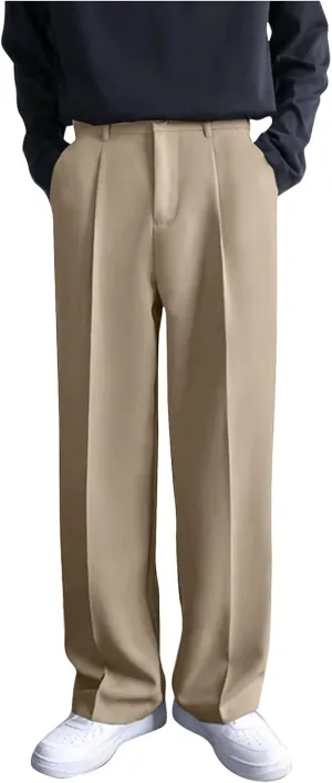 Ymosrh Men's Pants Business Casual Pants Loose Solid Color Pleated Dress Pants Trousers Mens, 32-38