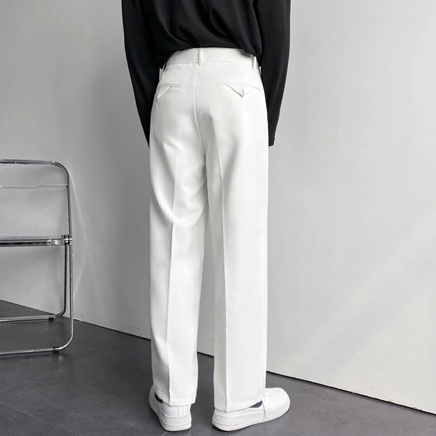 Ymosrh Men's Pants Business Casual Pants Loose Solid Color Pleated Dress Pants Trousers Mens, 32-38
