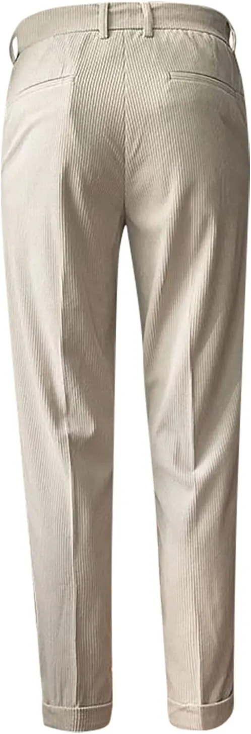 Ymosrh Men's Pants Fashion Slim Fit Corduroy Trousers Business Formal Pants Casual Golf, S-2XL