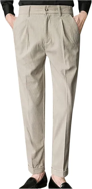 Ymosrh Men's Pants Fashion Slim Fit Corduroy Trousers Business Formal Pants Casual Golf, S-2XL