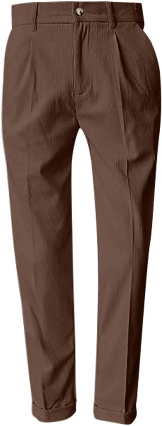 Ymosrh Men's Pants Fashion Slim Fit Corduroy Trousers Business Formal Pants Casual Golf, S-2XL