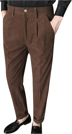 Ymosrh Men's Pants Fashion Slim Fit Corduroy Trousers Business Formal Pants Casual Golf, S-2XL