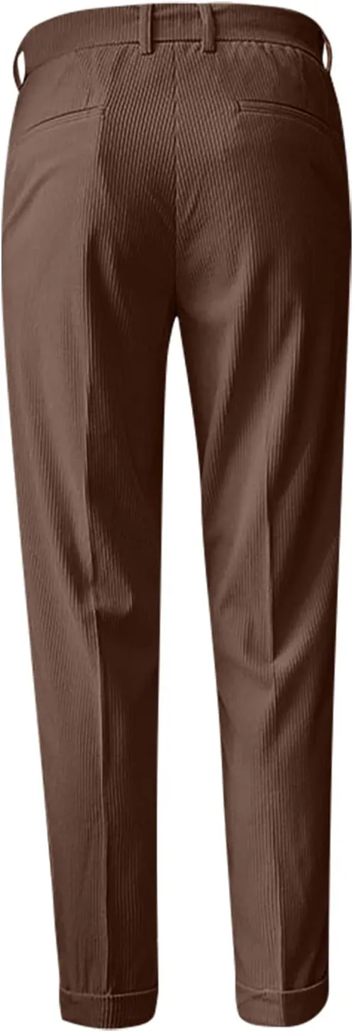 Ymosrh Men's Pants Fashion Slim Fit Corduroy Trousers Business Formal Pants Casual Golf, S-2XL